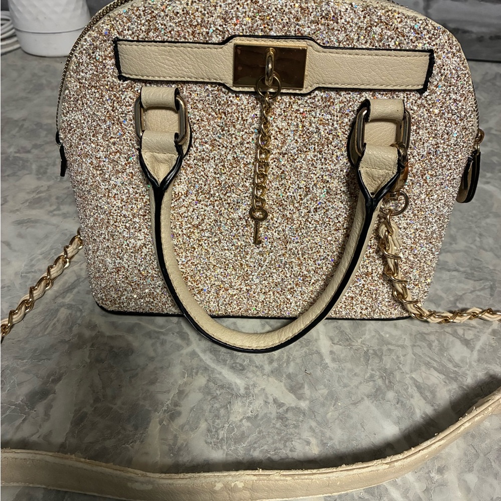 Aldo Cream and Gold Glitter Satchel